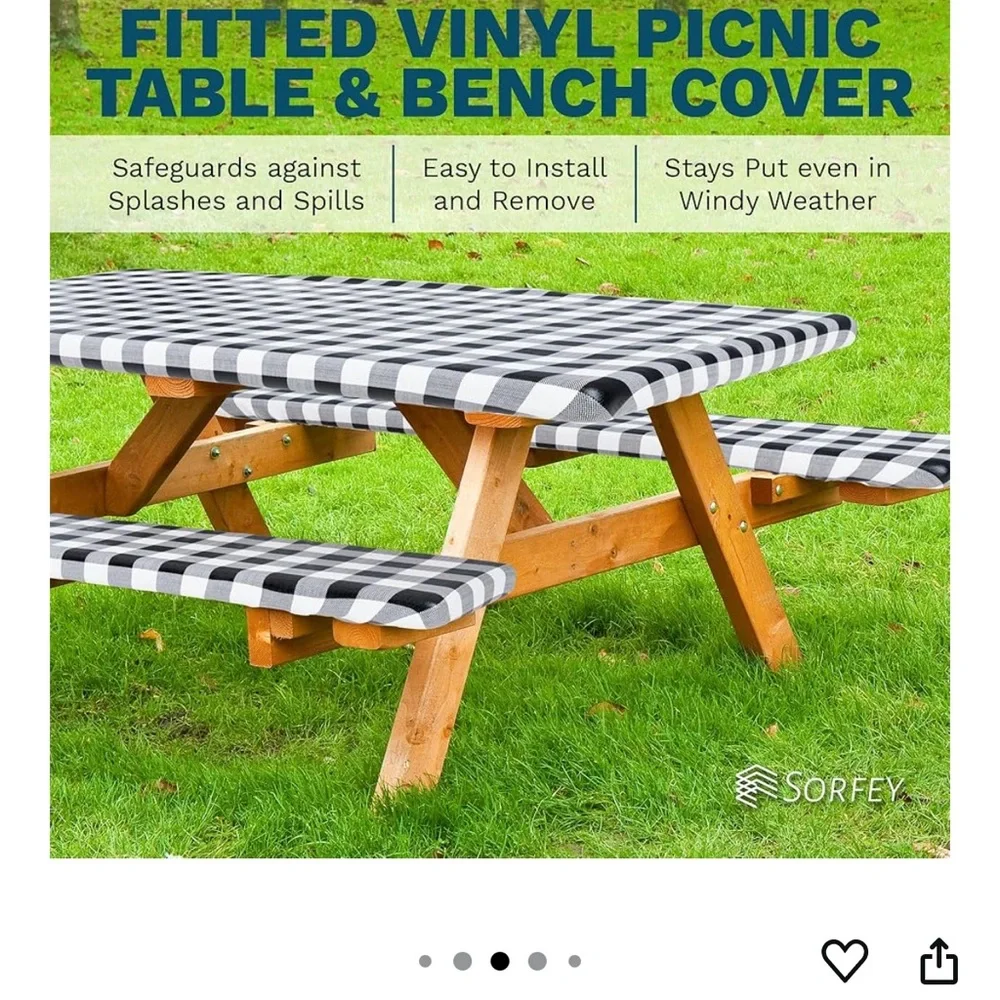 Blue and White Fitted Vinyl Picnic Table & Bench Cover 30”x72”